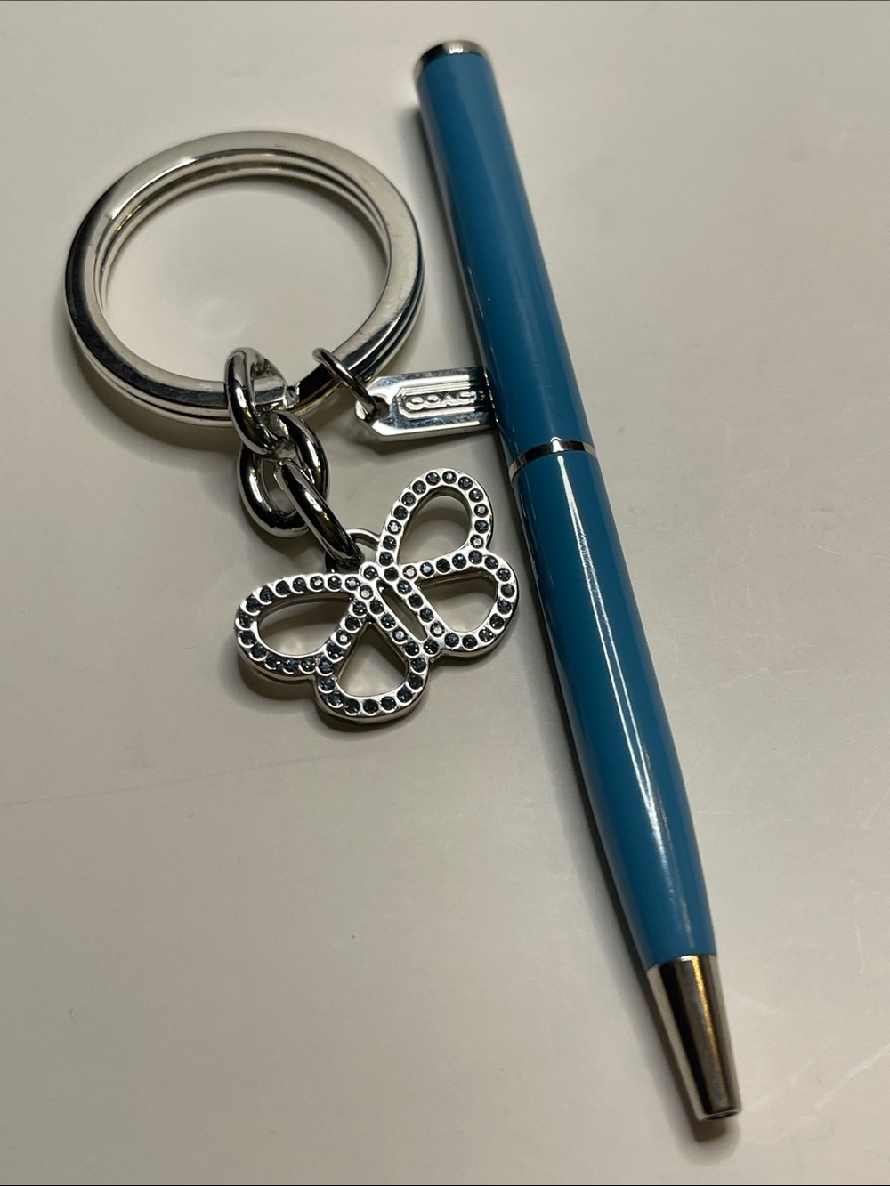COACH Blue Butterfly Charm Keyring with Blue Coach Pen